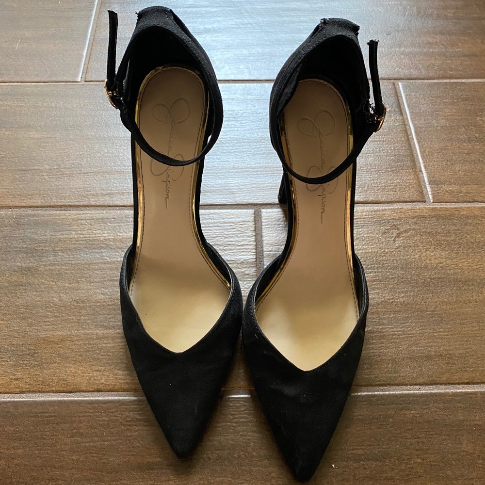 Jessica Simpson Black Suede Pump with Ankle Strap